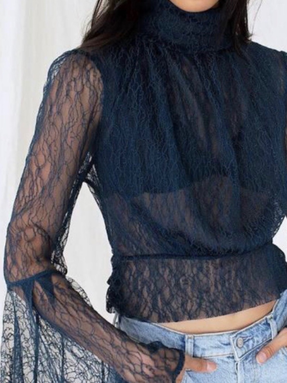 Free People Teal Rule Breaker Lace Top in Small